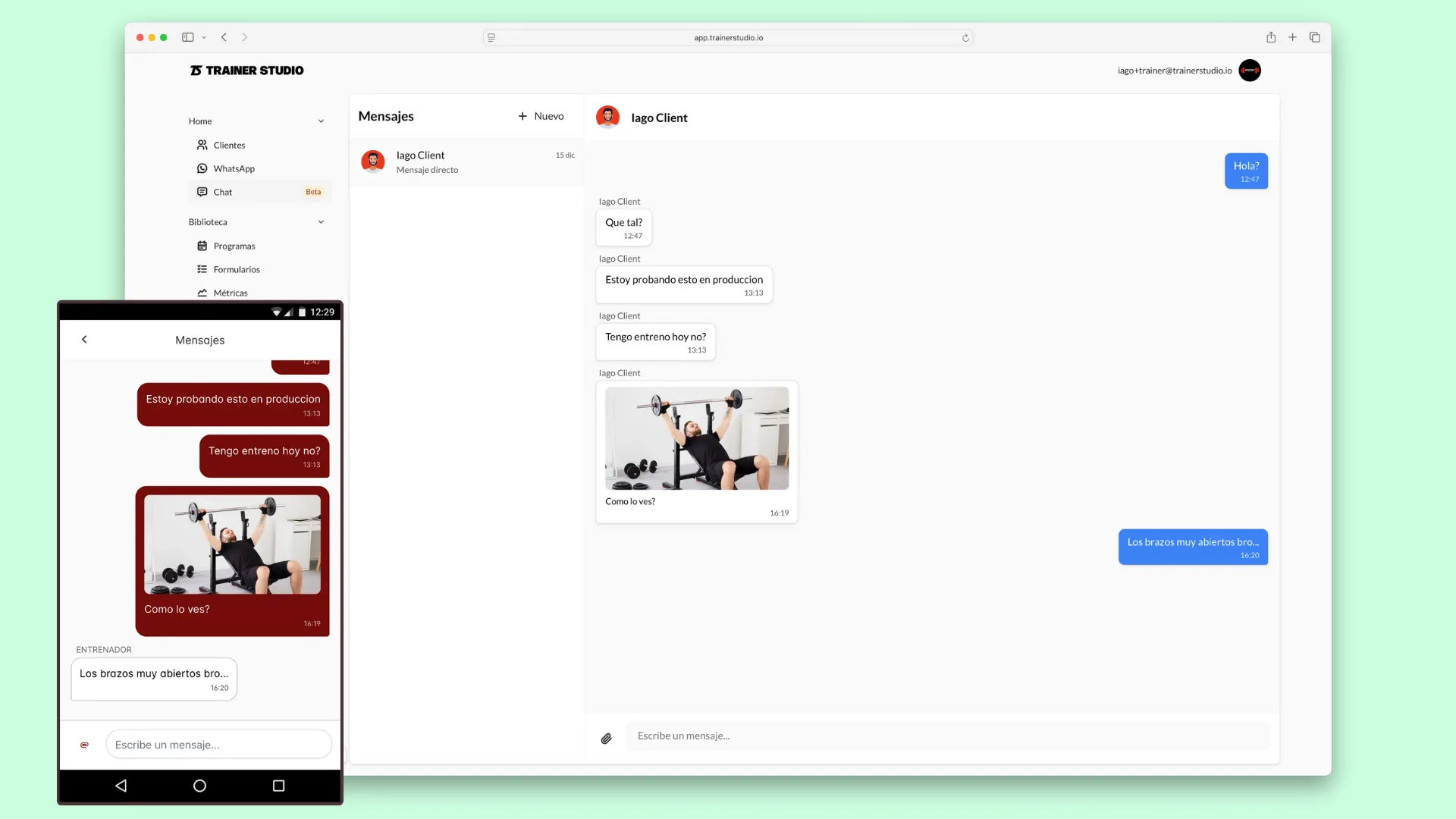 Chat integrado de TrainerStudio